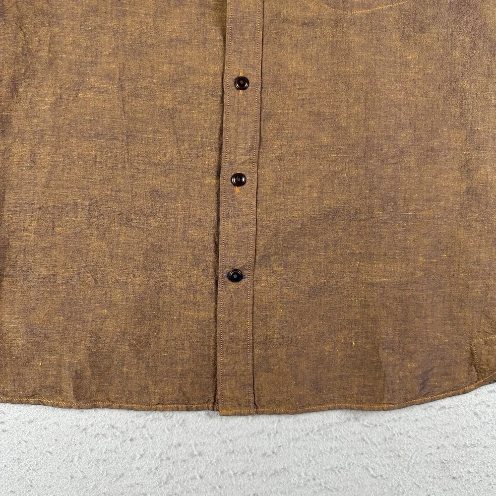32 Bar Blue Button Up Shirt Men's Medium Metallic Copper Bronze Cotton Linen - Picture 5 of 16